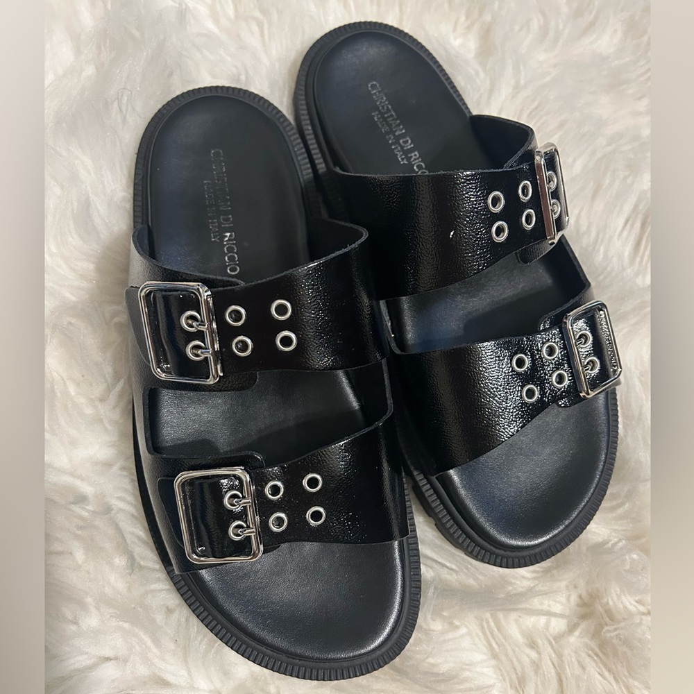 Christian Di Ricco Black Double Buckle Sandals - Picture 3 of 4